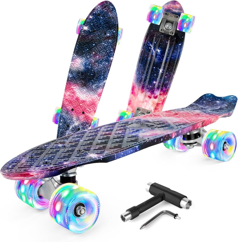 BELEEV 22 inch Skateboards for Kids, Cruiser Skateboard for Beginners Girls Boys Teens Adults, Mini Skateboards Classic Complete Skate Board with Skate T-Tool, Max Load 220 LBS - Image 1
